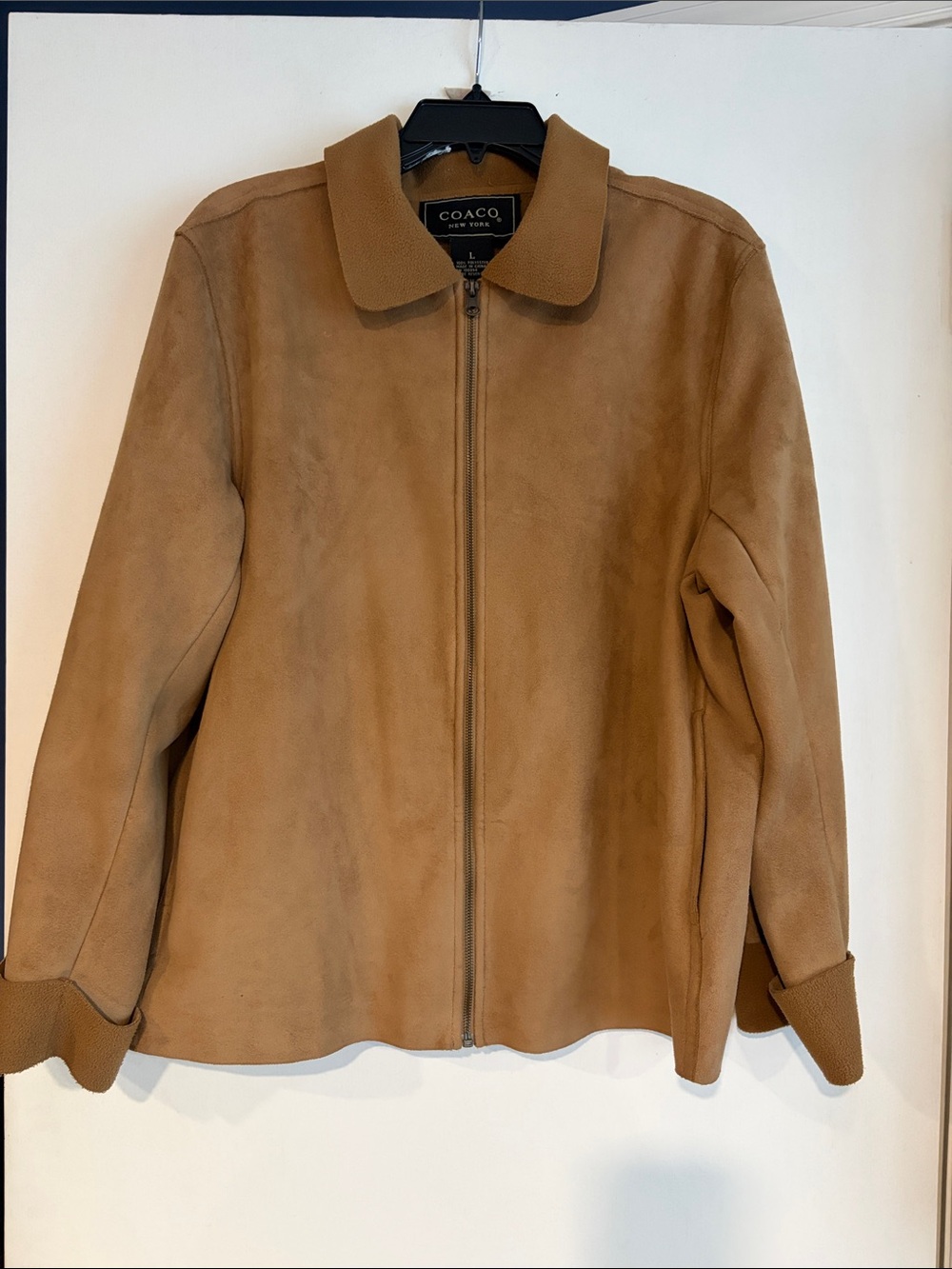 Women's Tan Zip-Front Suede-Like Jacket